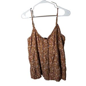 Old Navy Tank Top Women's Large Brown Floral Sleeveless Boho Tie Casual